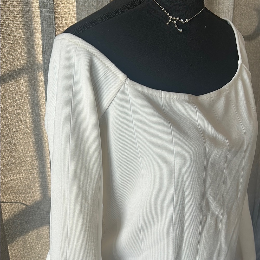 Bar III Bell Sleeve Blouse in White and Black - Picture 3 of 5